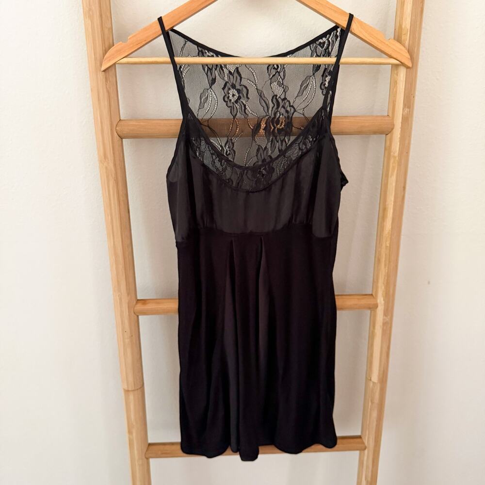 Zara Basic Evening Black Lace Trim Babydoll Mini Dress Sleeveless Size Medium